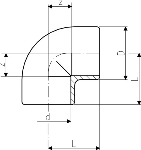 101644 GF PP-H Winkel 90° D16 PN10 Muffenverschweissung