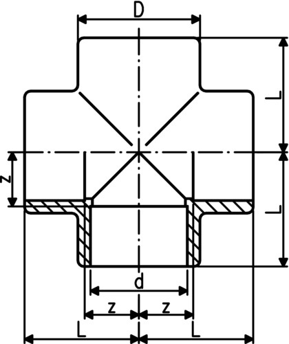 100427 GF PVC-U Kreuz D63 PN16