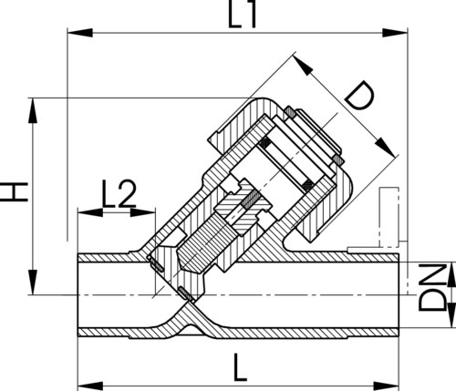 100950 GF PVC-U Schrägsitz Rückschlagventil D63