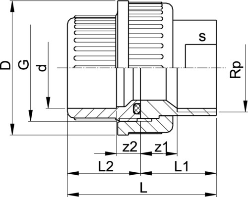 170153 GF PVC-C SS 1.4404 Übergangsverschraubung D32 D1 Zoll PN16