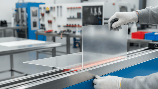 Eine Person die eine Polypropylenplatte in die gewünschte Form biegt.
